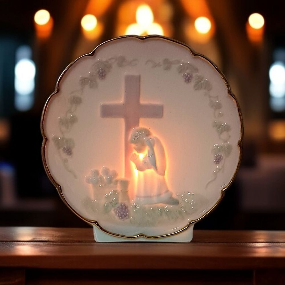 Praying Girl Porcelain Night Light Lamp Boudoir Bedside Religious Cross Vintage. - Picture 13 of 15